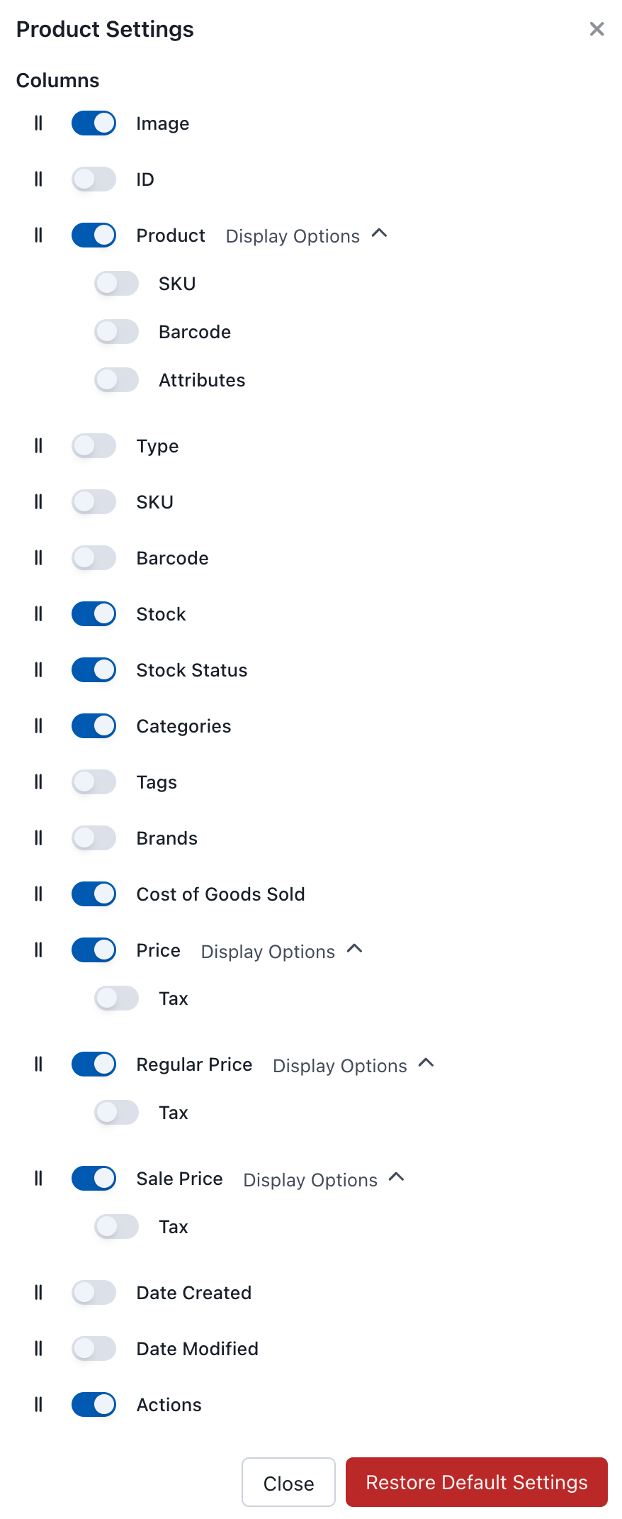 Products Settings